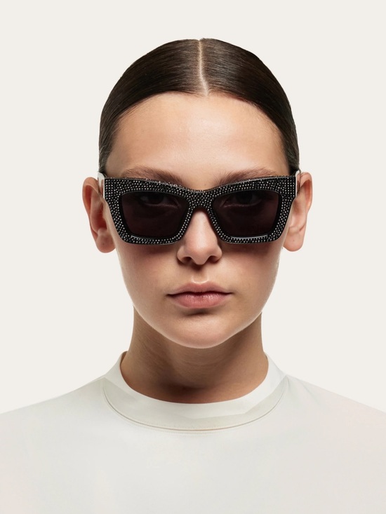 Salvatore Ferragamo Swarovski Crystal Rectangular Frame Sunglasses